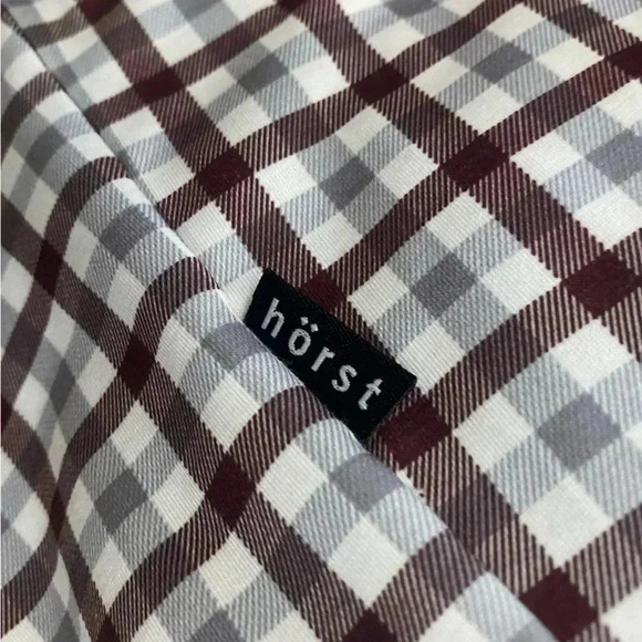Horst men maroon white plaid button up long sleeves shirt workwear casual preppy - Picture 3 of 8